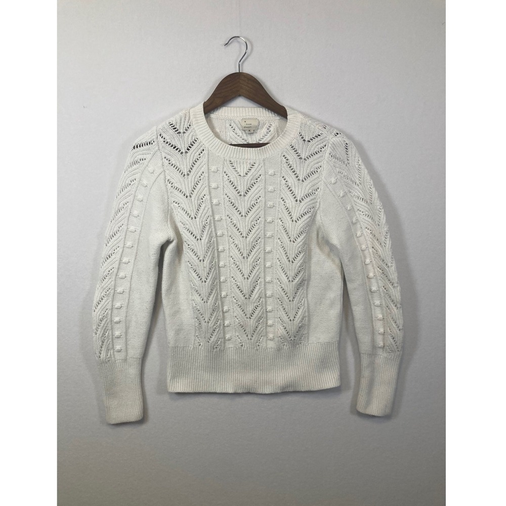 A New Day White Textured Knit Sweater Crew Neck Long Sleeve‎ Pullover Women's M
